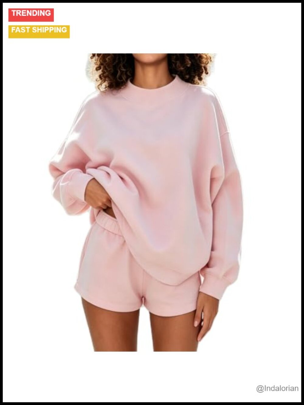 Women's 2 Piece Sweat Shorts Set Oversized Mockneck Lounge